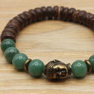 Mens Buddha Bracelet, Aventurine Bracelet, Coconut Bead Bracelet, Gift For Him, Buddha Bracelet, Stretch Bracelet, Stacking Bracelet