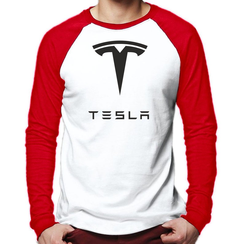 Tesla Motor T-Shirt Long Sleeve Baseball Tesla Model S Tshirt Red/White