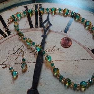 Handcrafted artisanal necklace & earring set with graduated Czech melon beads