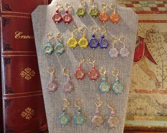 Handcrafted artisanal Czech windflower earrings in 12 stylish colors