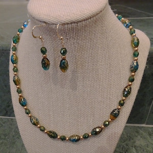 Handcrafted artisanal necklace & earring set with fire-polished Czech beads
