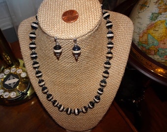 Handcrafted coffee and cream necklace and earring set