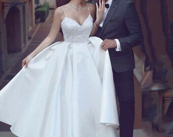 white 50s style wedding dress