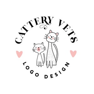 Pre-made Cute Cat Cattery Company Animal Vet Pussycat Grooming Business Logo Design Branding