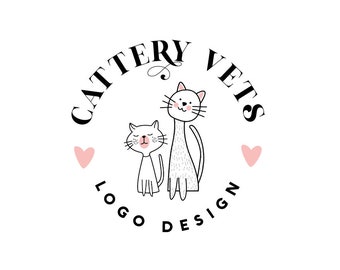 Färdiggjord söt katt kattuppfödning företag djur veterinär katt pälsvård företag logotyp design varumärke