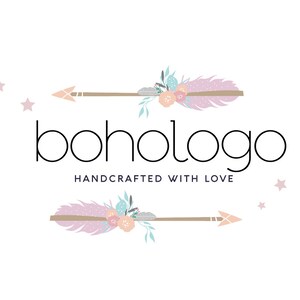 Premade Generic Craft Crafty Handmade Creative Feather Boho Chic Macrame Pastel Cute Business Logo Design Branding