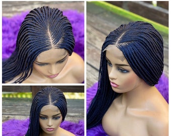 Blue Cornrows Box Braids Wig, Braid Wig for Black Women, Wigs, Lace Wig, Wig for Black Women, lace front wig, lace Wig, box braid wig