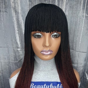 Fringe Ombre Micro Twist Braid Wig with Bangs - 16-18 inch Lace Wig