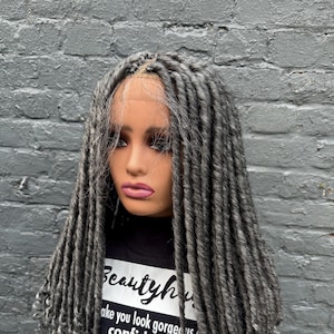 Gray Lace wig, 4x4 closure wig, Faux locs DreadLocs, Dreadlock, braid wig, wig for black women, Braided Wigs, Lace wig, Lace Wigs.