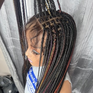 Multicolor Knotenlose Box Braid Perücke, 360 Lace Closure, 30-32 Zoll