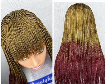 Ready to Ship Ombré box braids with bangs Box braid wig for black women Braided Wigs, braids wigs, lace wig, Box Braids handmade wigs