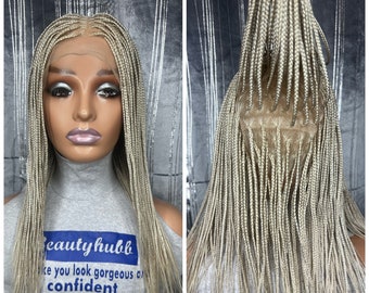 Ready to ship Off White Small Knotless Light Weight Box Braid Wig for black women, Braided Wigs, braids wigs, full lace wig, Box Braids