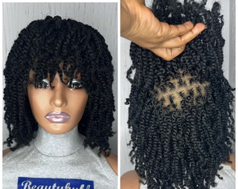 Ready to Ship Kinky Twist Braided Wigs with bangs on a full lace, braids wigs, full lace wig, Twist braid wig for black women, short wig
