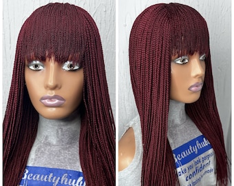 Ready to Ship Fringe with bangs Box braid wig for black women Braided Wigs, braids wigs, lace wig, Box Braids handmade wigs African woman