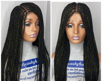 Ready to Ship Gold Tinsel Box braid wig for black women Braided Wigs, braids wigs, lace wig, Box Braids Closure wig, Braids wig