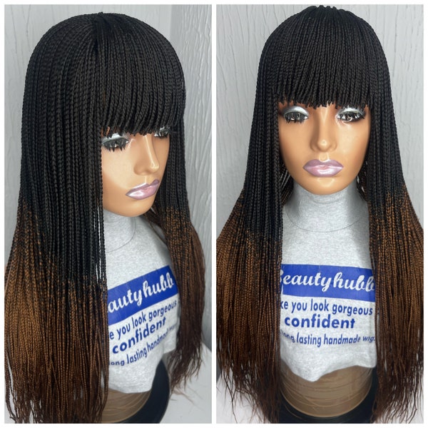 Ready to Ship Fringe with bangs Box braid wig for black women Braided Wigs, braids wigs, lace wig, Box Braids handmade wigs African woman