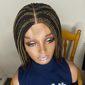 Neck Length Box Braided Wig: Lace Closure, Color 33/27