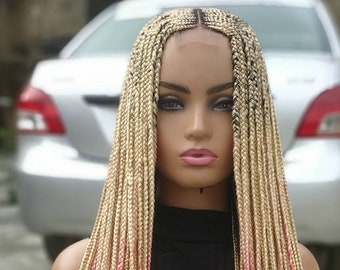 Blonde Box Braided Lace Wig: 613 with Pink Highlights, 28 Inch
