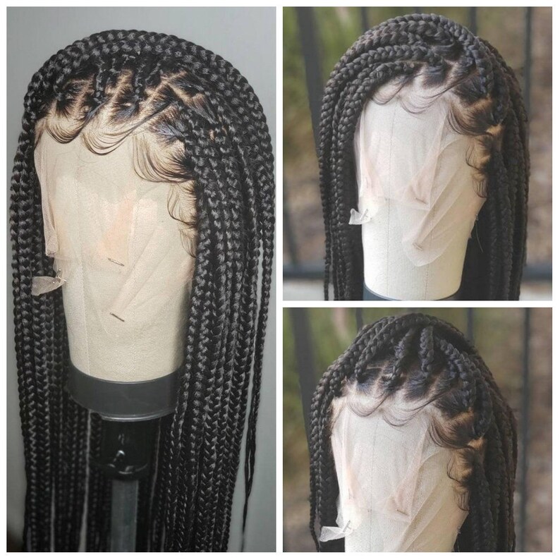 Black Medium Knotless Box braid wig for black women Braided Wigs, braids wigs, lace wig, Box Braids full lace human hair custom Braids wigs 