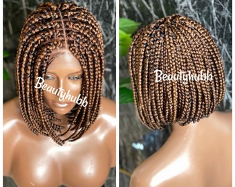 Short Two way parting Bob Box braid wig for black women Braided Wigs, braids wigs, lace wig, Box Braids Closure lace human hair wig