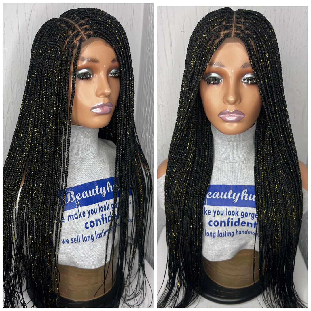 Ready to Ship Gold Tinsel Box Braid Wig for Black Women Braided Wigs
