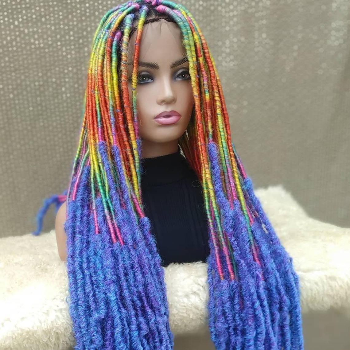 Multicolor Dreadlock wig Braid Wig black woman lace front Etsy