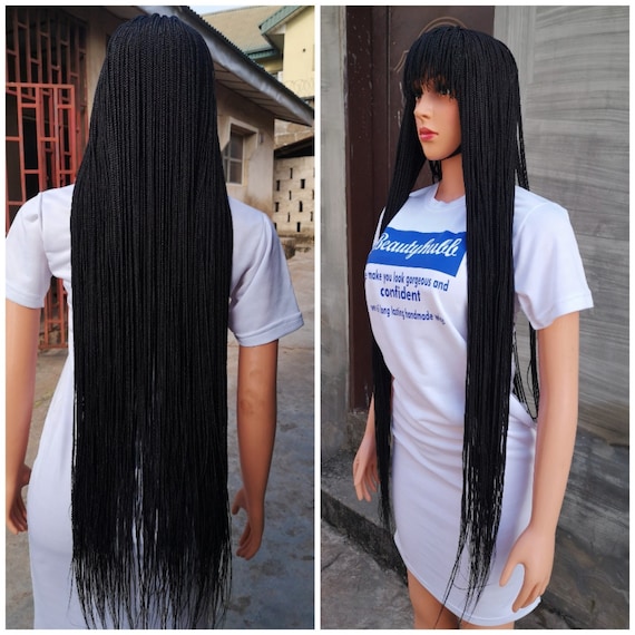 Box braids with straight bangs hot sale