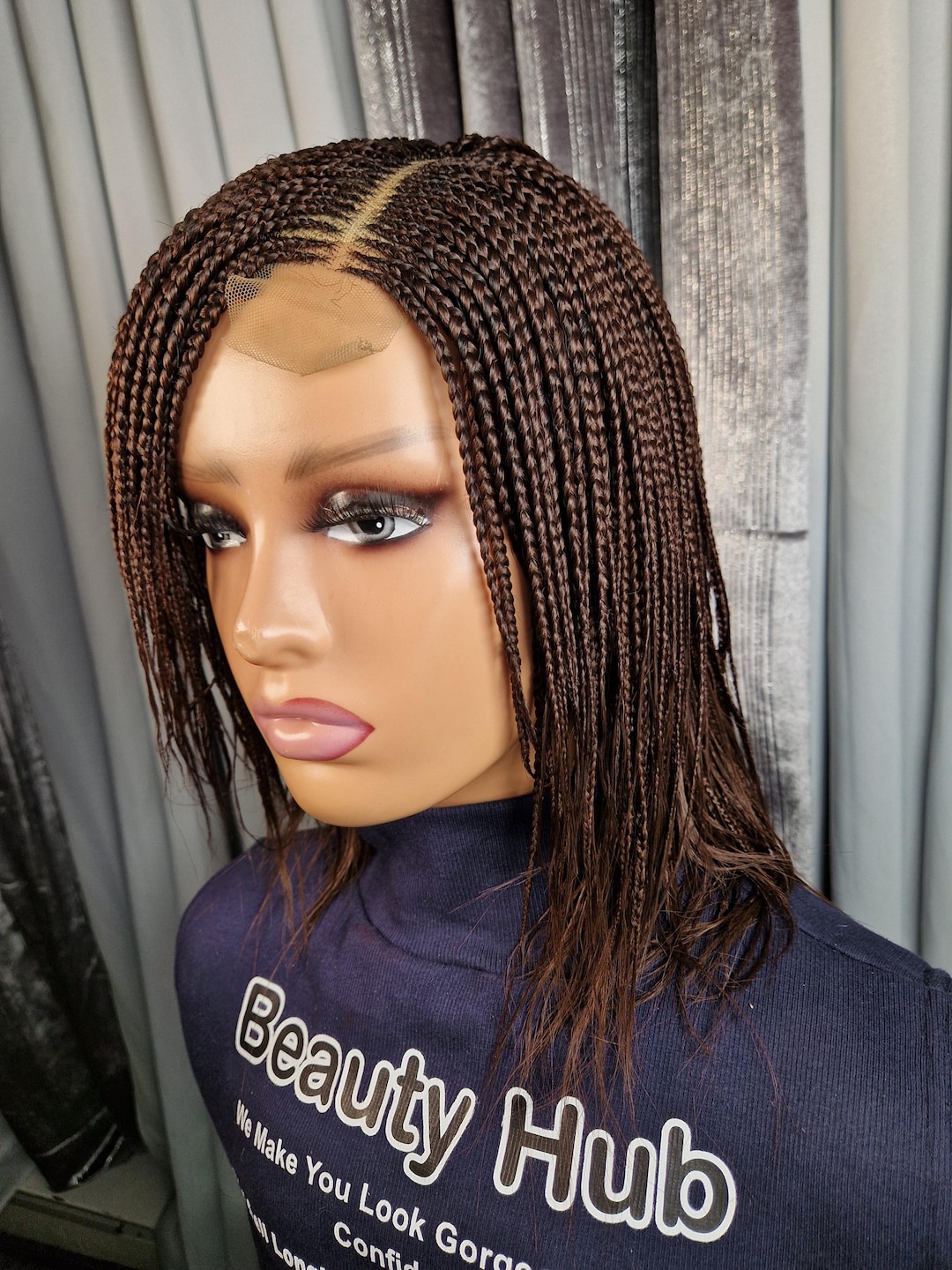 Color 33 Box Braids Wig: 8-inch Layered Lace Closure Wig - Etsy
