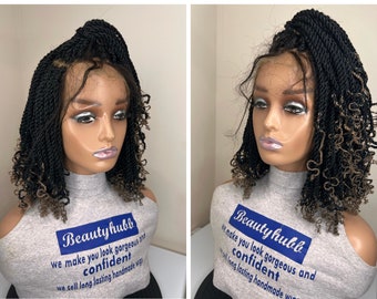 Short Kinky Twist Braided Wigs, braids wigs, lace wig, Wig spring Twist braid wig for black women lace  kinky twists