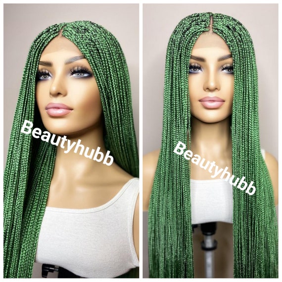 Green Box Braid Wig for Black Women Braided Wigs, Braids Wigs, Lace Wig, Box  Braids Closure Wig Human Hair Custom Braids Handmade Wig -  Hong Kong