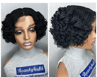 Ready to Ship Curly Color 1 twisted braids Wig, Braid Wig for Black Women, Lace Wig, Wig for Black Women, lace wig, Braided Wigs