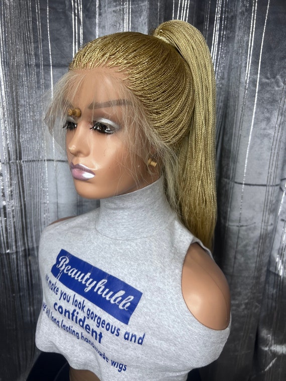 Blonde Micro Twist Braid Full Lace Wig Color 613, 26-28 Inches