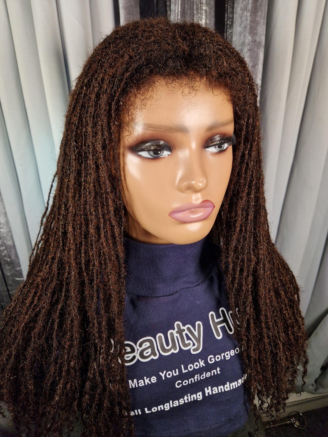 Sister Locs Wig: 20 Inch Human Hair, Glueless 6x6 Lace, Color 4/30 - Etsy
