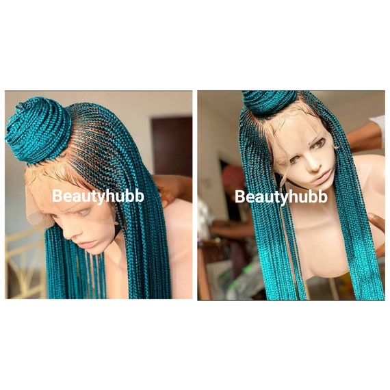 Green Cornrow Box Braid Wig for Black Women Braided Wigs, Braids Wigs, Lace  Wig, Box Braids Front Lace Human Hair Wig Full Lace Wig 