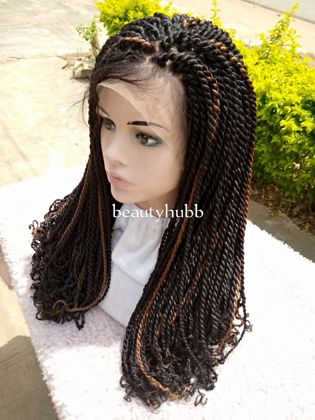 Senegalese Twist Wig: Lace Frontal Braid Wig with Highlights, image size:1080x1440