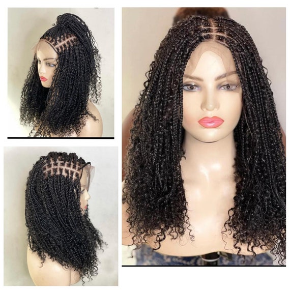BOHO BRAIDS WIG, Knotless Braided Wig with Wavy Ends , Updo Box Braids