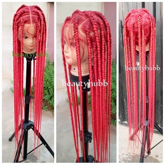 Tomato Red Knotless Full Lace Box Braid Wig for Black Women