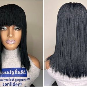 Ready to Ship Micro Twists Fringe with bangs, Micro Braid Wig, Wig for Black Women, Braid Wigs