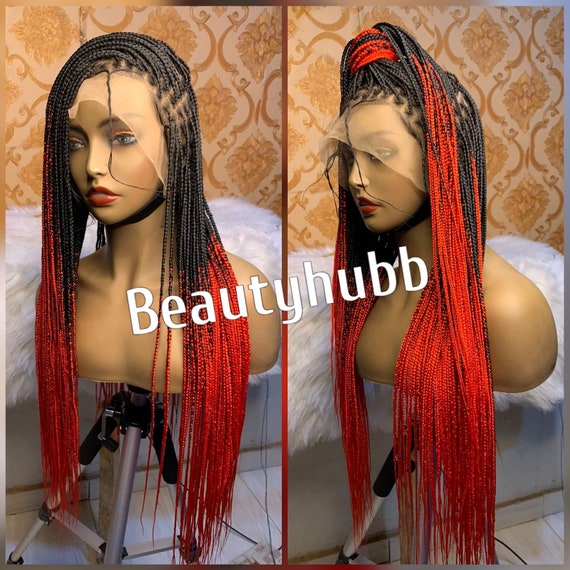 Ready to Ship Red Ombre Knotless Braids, Full Lace Box Braid Wig for Black  Women Braided Wigs, Lace Wig, Box Braids Full Lace Human Hair Wig 