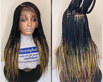 Ready to Ship Mix Color Ombre Cornrow Box braid wig for black women Box braid Wigs, braided wig, Braid Wigs, Full lace wig synthetic wig