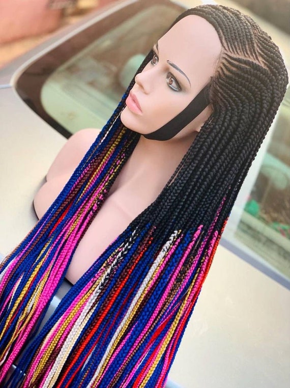 Buy Rainbow Ombre Cornrow Box Braid Wig for Black Women Braided Front Lace  Human Hair Wig Braided Wigs, Braids Wigs, Lace Wig, Box Braids Online in  India 
