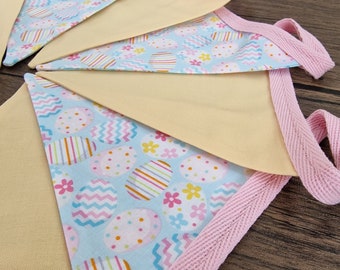 Easter Bunting Blue & Yellow Pastel colours | Double Sided Fabric | Spring Décor