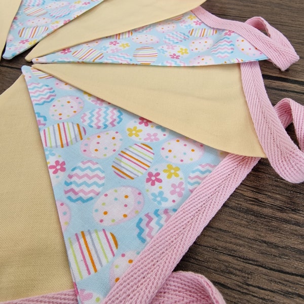 Easter Bunting Blue & Yellow Pastel colours | Double Sided Fabric | Spring Décor