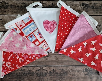 Red & Pink Double Sided Fabric Bunting | Love themed décor
