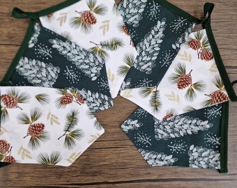 Christmas Fireplace Bunting Green & White Scandi Fabric design | Christmas garland for mantle