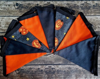Halloween Fabric Bunting: Orange, Black, and Jack-o'-Lantern Flags