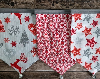 Red and Grey Scandi Christmas Bunting | festive fabric bunting | Christmas garland for mantle