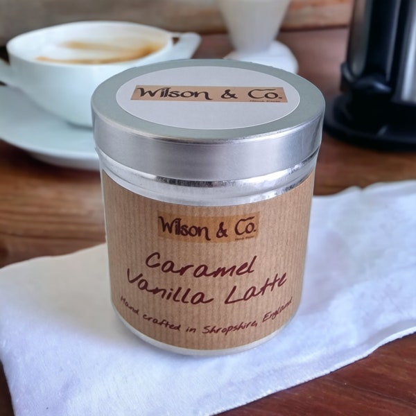 Caramel Vanilla Latte Scented Candle 230g | tin candle gift | personalised candle | coffee candle