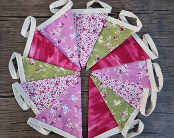 Pink and Green Floral Bunting | Cottagecore decor
