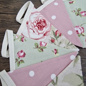 Pink & Sage Green Shabby Chic Bunting | floral bunting | vintage style country cottage décor
